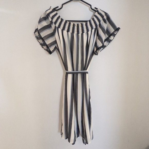Off the Shoulder Striped Dex Midi Dress - Picture 1 of 5